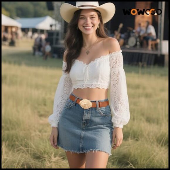 Vintage Western Cowgirl Belt Concho Buckle Faux Leather Adjustable Boho - Picture 2 of 7